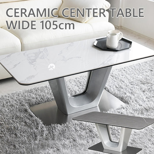 センターテーブル セラミック 大理石柄 ミドルテーブル ホワイト グレー 長方形 幅105㎝