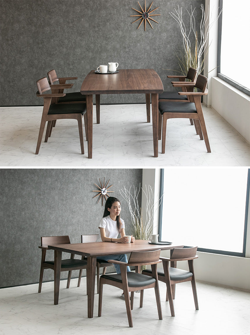 ダイニングテーブル 150×80~85cm 4人掛け ウォールナット アッシュ 無垢材 突板