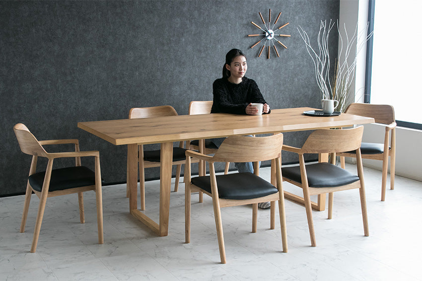 ダイニングテーブル 210×90cm 4人掛け オーク 突板 ラバーウッド 無垢