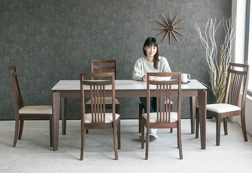 ダイニングテーブル 180×85cm 6人掛け セラミック 大理石柄 ブラウン ホワイト
