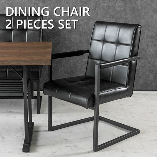 【2脚セット】 ダイニングチェア PUレザー ブラック カンティレバーチェア 椅子