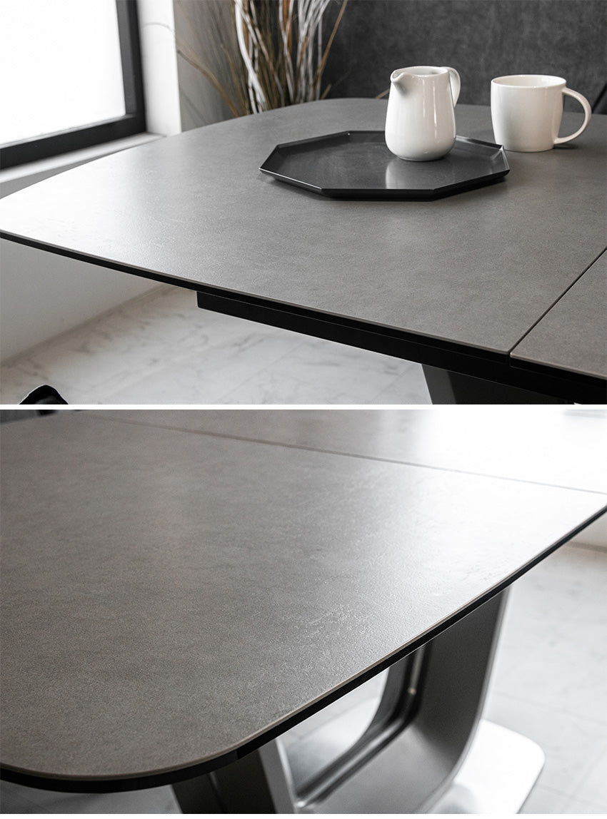 ダイニングテーブル 伸縮 伸長式 180~220×85cm イタリアンセラミック LAMINAM製 ホワイト グレー