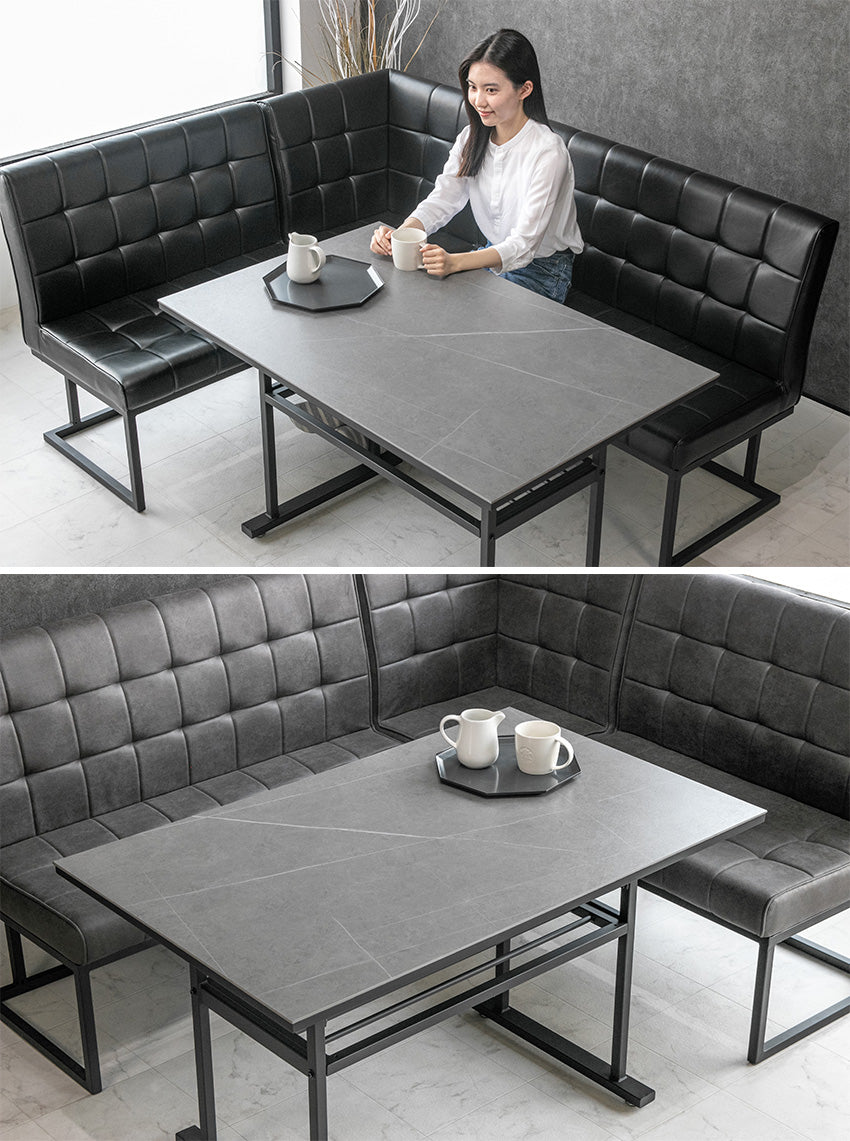 ダイニングテーブル 120×70cm セラミック 棚付き グレー