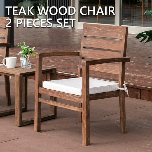 【2脚セット】 ガーデンチェア チーク 無垢材 撥水ファブリック クッション付き ブラウン 椅子