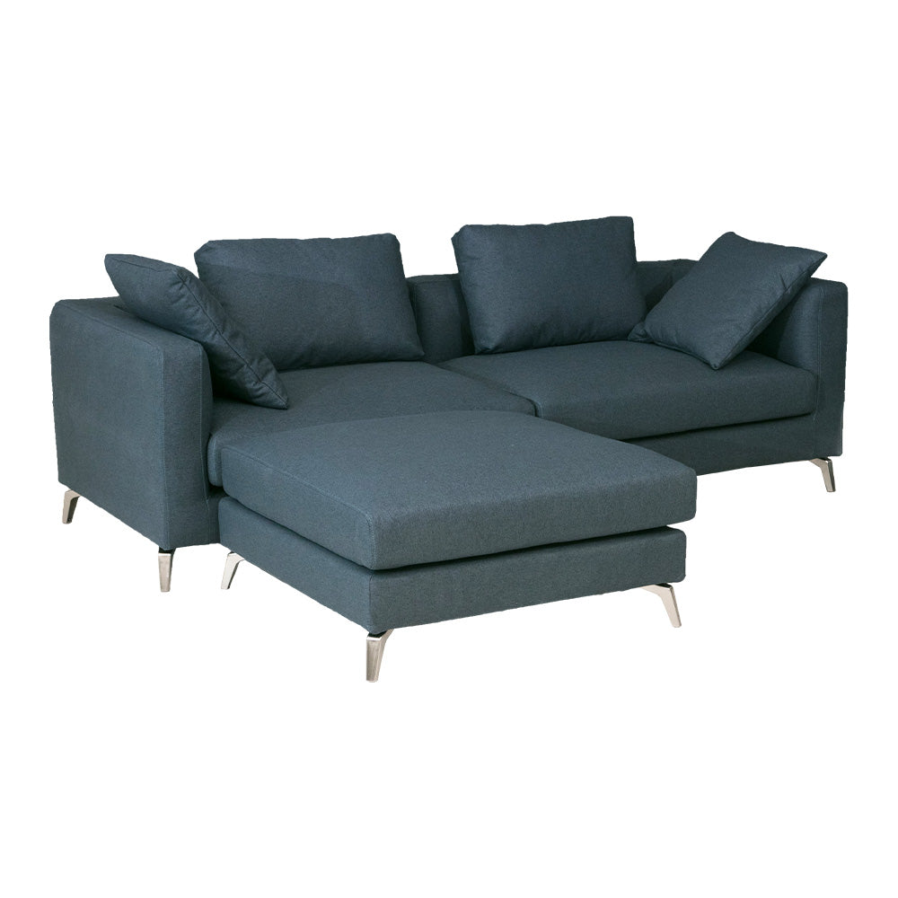 カウチソファ 3人掛け ファブリック ソファー グレー ネイビー クッション付き 幅220cm