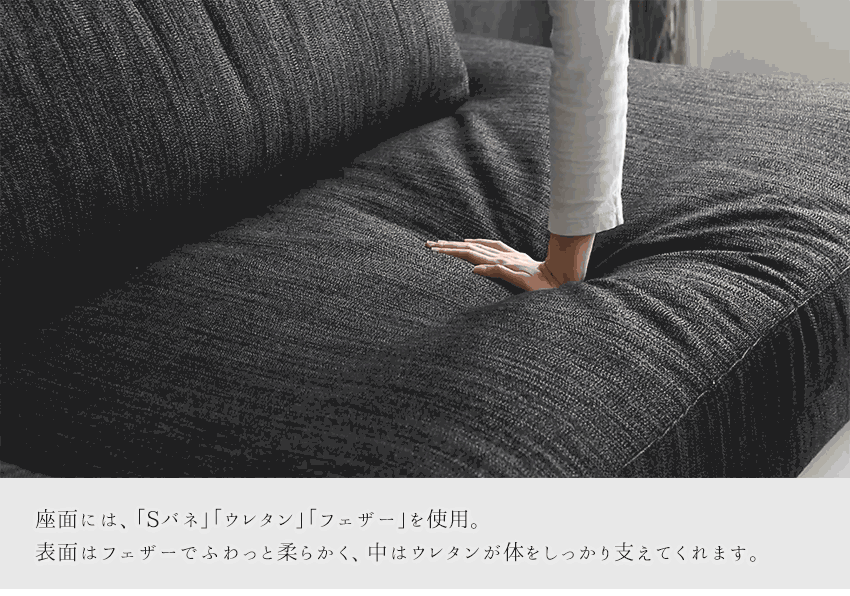 lushroom ソファ 3人掛け ファブリック フェザー 天然木脚 ブラック lushroom ソファ 3人掛け ファブリック フェザー 天然木脚 ブラック