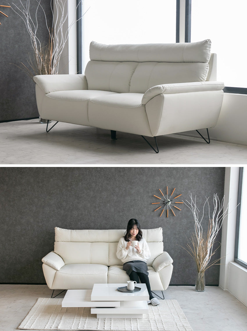 ソファ 2人掛け ハイバック レザー調 オフホワイト 防水 傷に強い 幅158cm