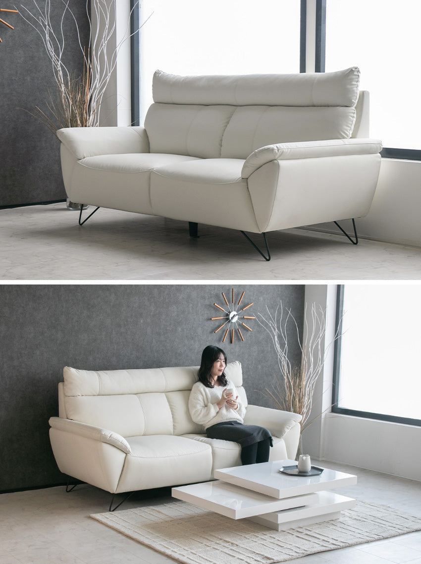 ソファ 3人掛け ハイバック レザー調 オフホワイト 防水 傷に強い 幅188cm