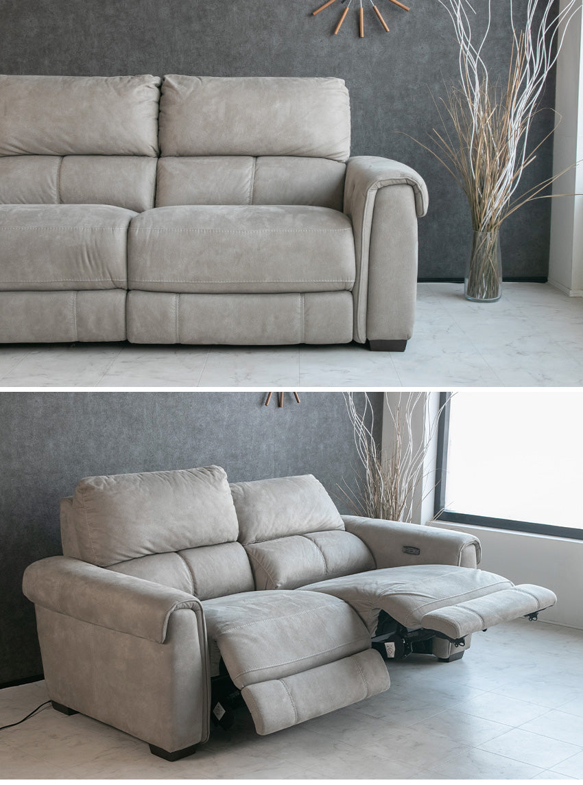 電動 リクライニング ソファ ファブリック 3人掛け グレー USB 充電 幅200cm