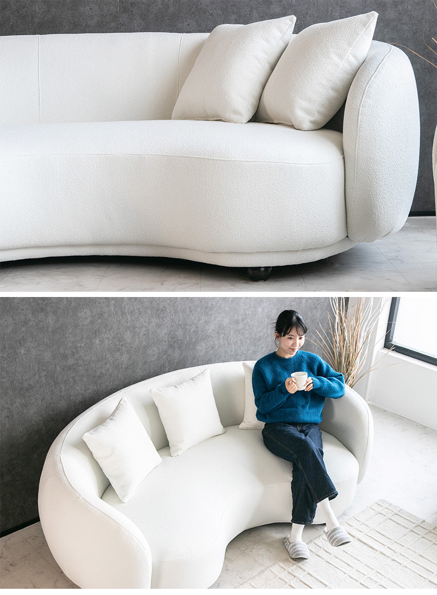 ソファー 3人掛け ブークレ カーブソファ 高級ソファ ラウンドソファー 丸型 ホワイト 白 おしゃれ 10204