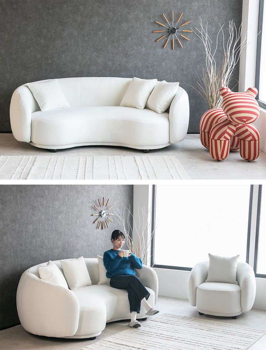 ソファー 3人掛け ブークレ カーブソファ 高級ソファ ラウンドソファー 丸型 ホワイト 白 おしゃれ 10204