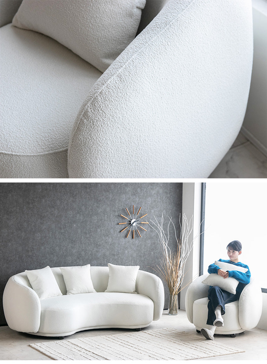ソファー 1人掛け ブークレ カーブソファ 高級ソファ ラウンドソファー 丸型 ホワイト 白 おしゃれ 10205