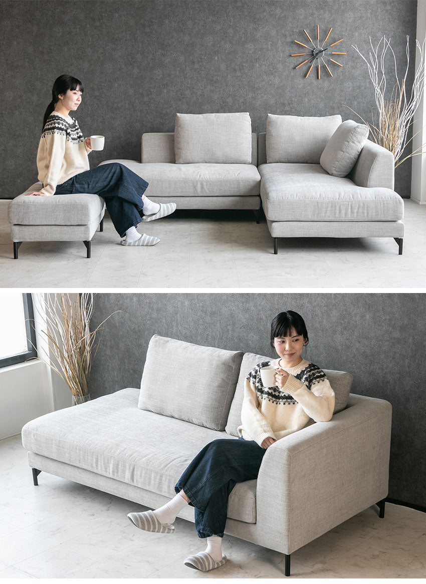 カウチソファ フローレンス フルカバーリング 3人掛け 4人掛けファブリック I字 ベージュ ライトグレー クッション付き 幅234cm (20074)