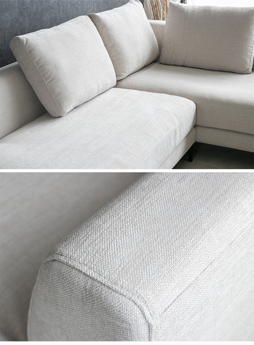 カウチソファ フローレンス フルカバーリング 3人掛け 4人掛けファブリック I字 ベージュ ライトグレー クッション付き 幅234cm (20074)