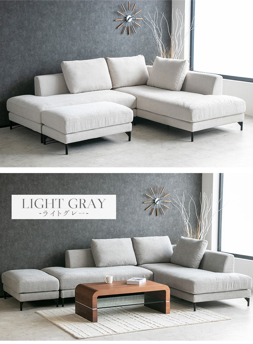 カウチソファ フローレンス フルカバーリング 3人掛け 4人掛けファブリック I字 ベージュ ライトグレー クッション付き 幅234cm (20074)