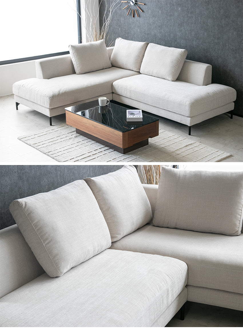 カウチソファ フローレンス フルカバーリング 2点セット 3人掛け 4人掛けファブリック I字 ベージュ ライトグレー クッション付き 幅234cm (20075)