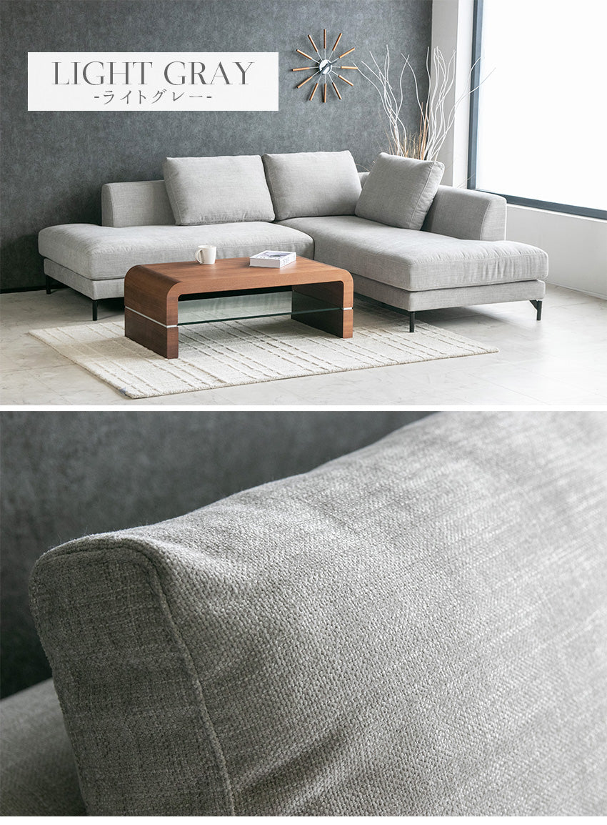 カウチソファ フローレンス フルカバーリング 2点セット 3人掛け 4人掛けファブリック I字 ベージュ ライトグレー クッション付き 幅234cm (20075)