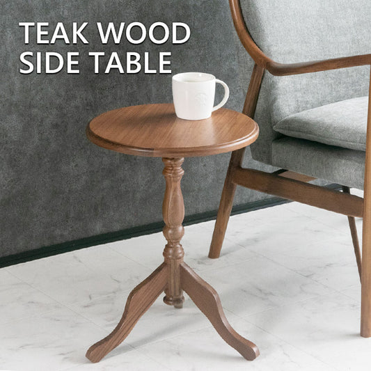 サイドテーブル チーク 無垢材 天然木 ブラウン テーブル 円形 幅38㎝