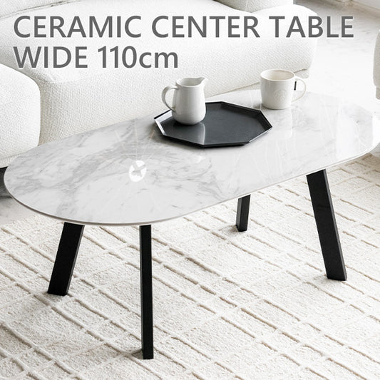 センターテーブル セラミック 大理石柄 ローテーブル 楕円 幅110㎝