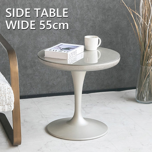 サイドテーブル ガラス シャンパンゴールド 円形 丸型 幅55㎝ (30162)