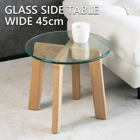 サイドテーブル ガラス 丸 テーブル オーク ナチュラル 幅45㎝