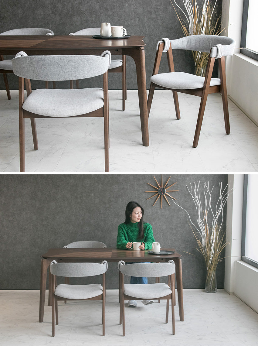 【１脚単品】  ダイニングチェア 天然木 ファブリック ラバーウッド ブラウン グレー 無垢 椅子