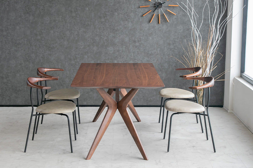 【2脚/4脚セット】  ダイニングチェア 木製 天然木 オーク ウォールナット ブラウン ナチュラル 無垢 アイアン ステンレス 椅子