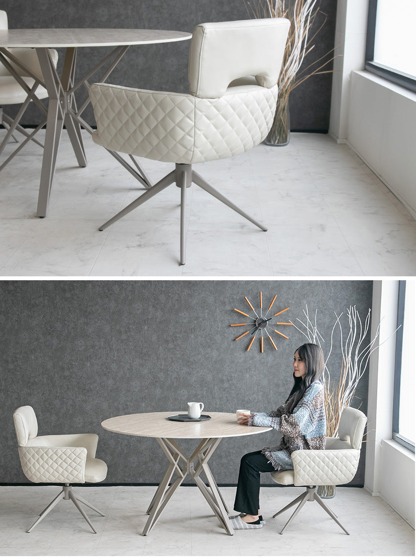 【同色2脚/4脚セット】  ダイニングチェア PU レザー 合成皮革 アイボリー キャメル 回転式 椅子