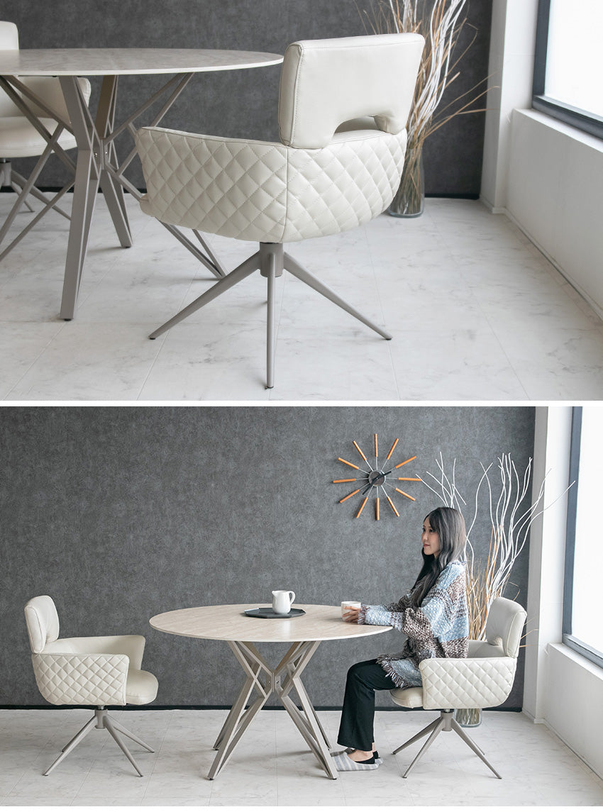 ダイニングセット 5点セット セラミック 石目柄 4人掛け 丸形 アイボリー キャメル 幅120cm