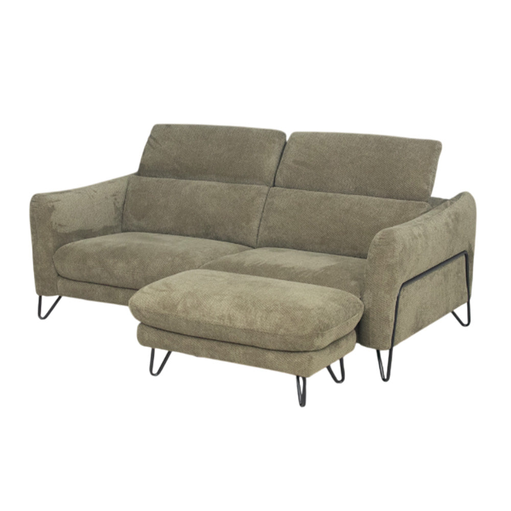 ソファ 2人掛け 3人掛け ファブリック カウチソファー スツール セット アイボリー グリーン リクライニング 幅200cm