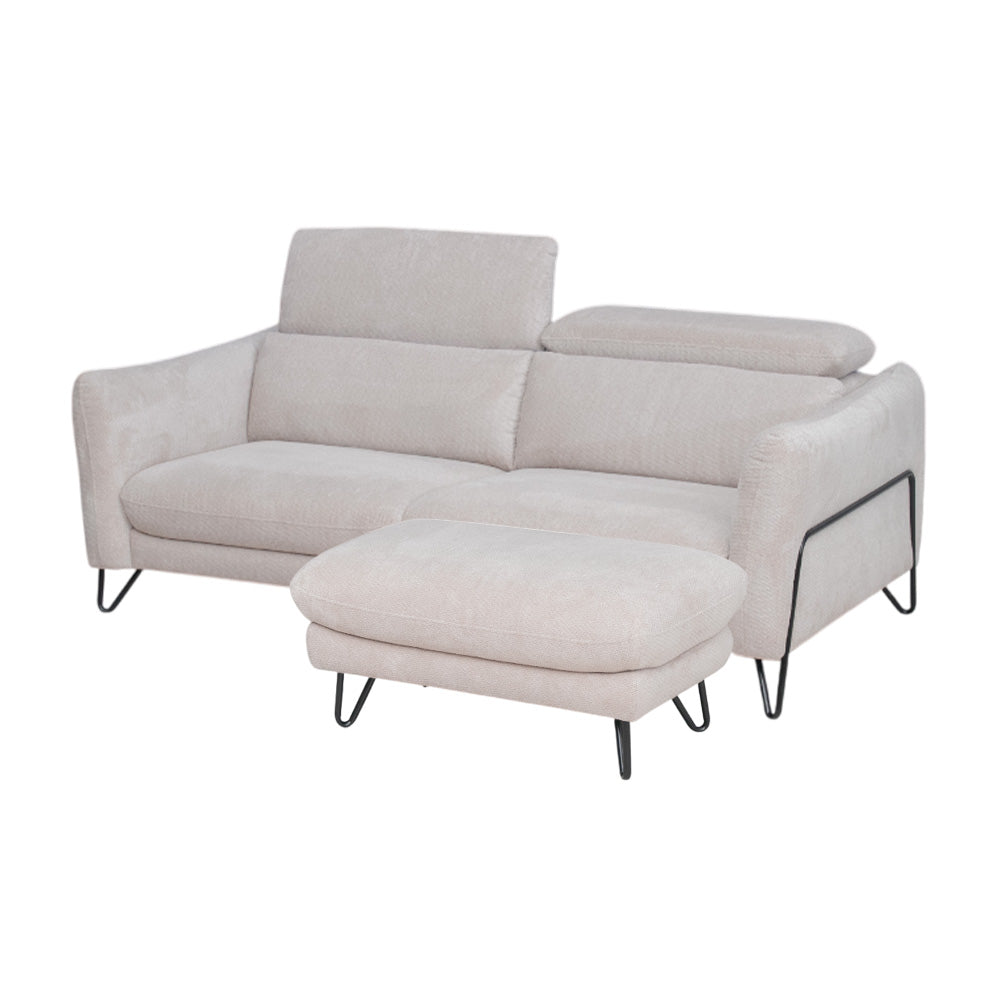 ソファ 2人掛け 3人掛け ファブリック カウチソファー スツール セット アイボリー グリーン リクライニング 幅200cm