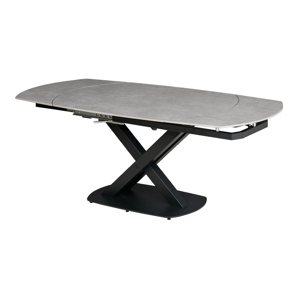 360度回転式/伸張式テーブル ホワイトウオッシュ lushroom ダイニングテーブル 伸縮 伸長式 120～180×90cm 大理石柄