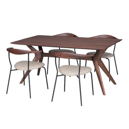 ダイニングセット 5点セット 4人掛け ウォールナット オーク ブラウン ナチュラル  無垢材 木製 [幅155cm]