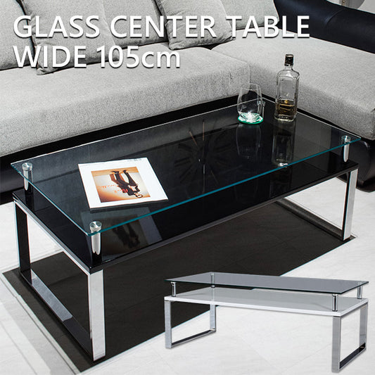 センターテーブル ガラス ローテーブル ホワイト ブラック 鏡面 長方形 幅105㎝