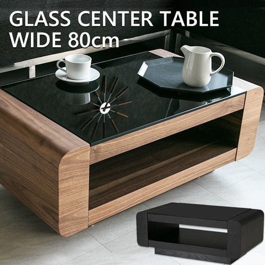 センターテーブル ガラス ウォールナット ブラックオーク 突板 ローテーブル 長方形 幅80㎝