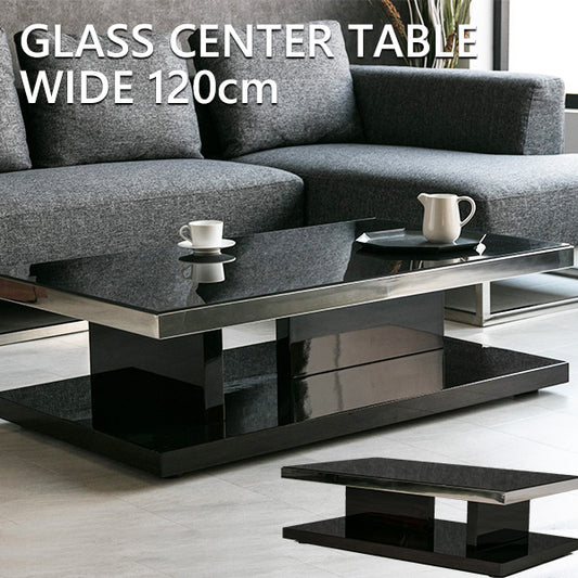 センターテーブル ブラックガラス エボニー 突板 ローテーブル 長方形 幅120㎝
