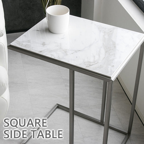 サイドテーブル セラミック 大理石柄 テーブル ホワイト 長方形 幅45㎝