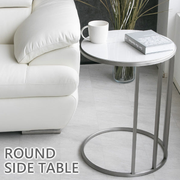 サイドテーブル セラミック 大理石柄 丸 テーブル ホワイト 幅45㎝