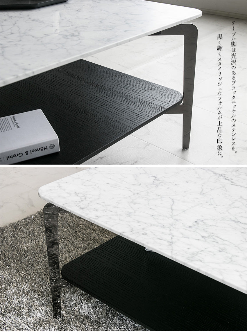 センターテーブル 天然大理石 ホワイト ブラック ローテーブル 正方形 幅80㎝