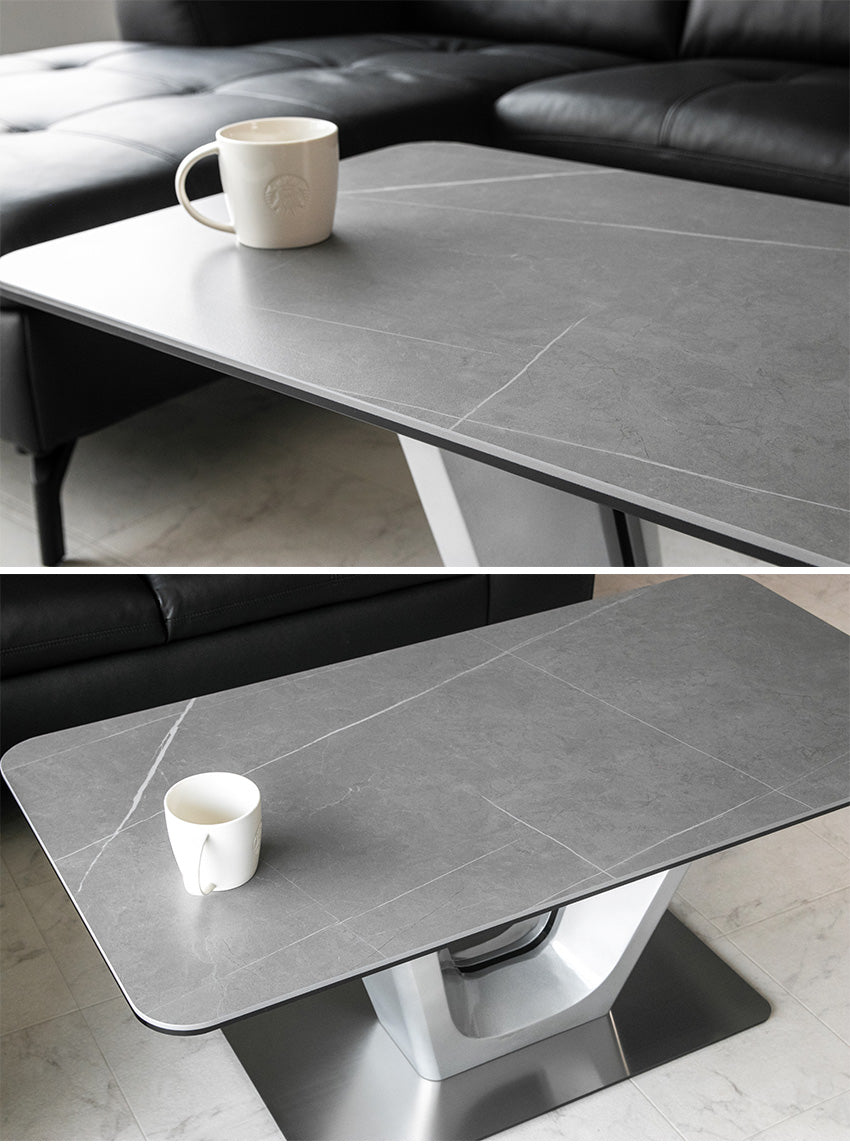 センターテーブル セラミック 大理石柄 ミドルテーブル ホワイト グレー 長方形 幅105㎝