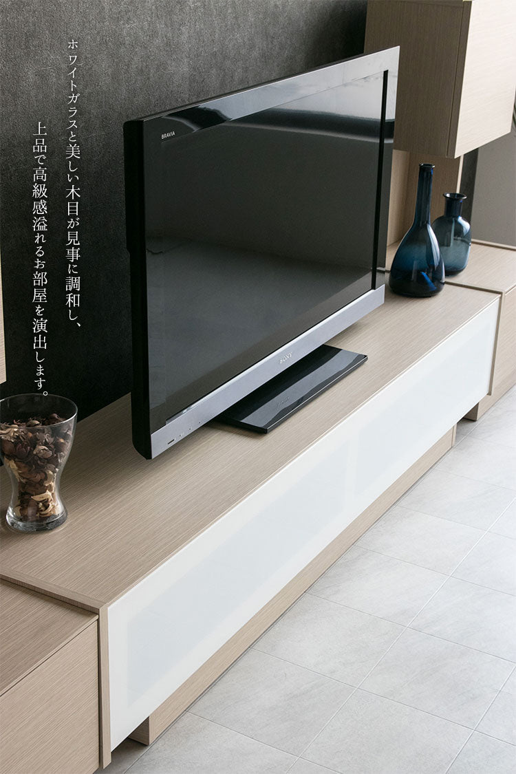 テレビボード 日本製 ホワイトガラス 収納 テレビ台 ローボード ナチュラル 幅175㎝