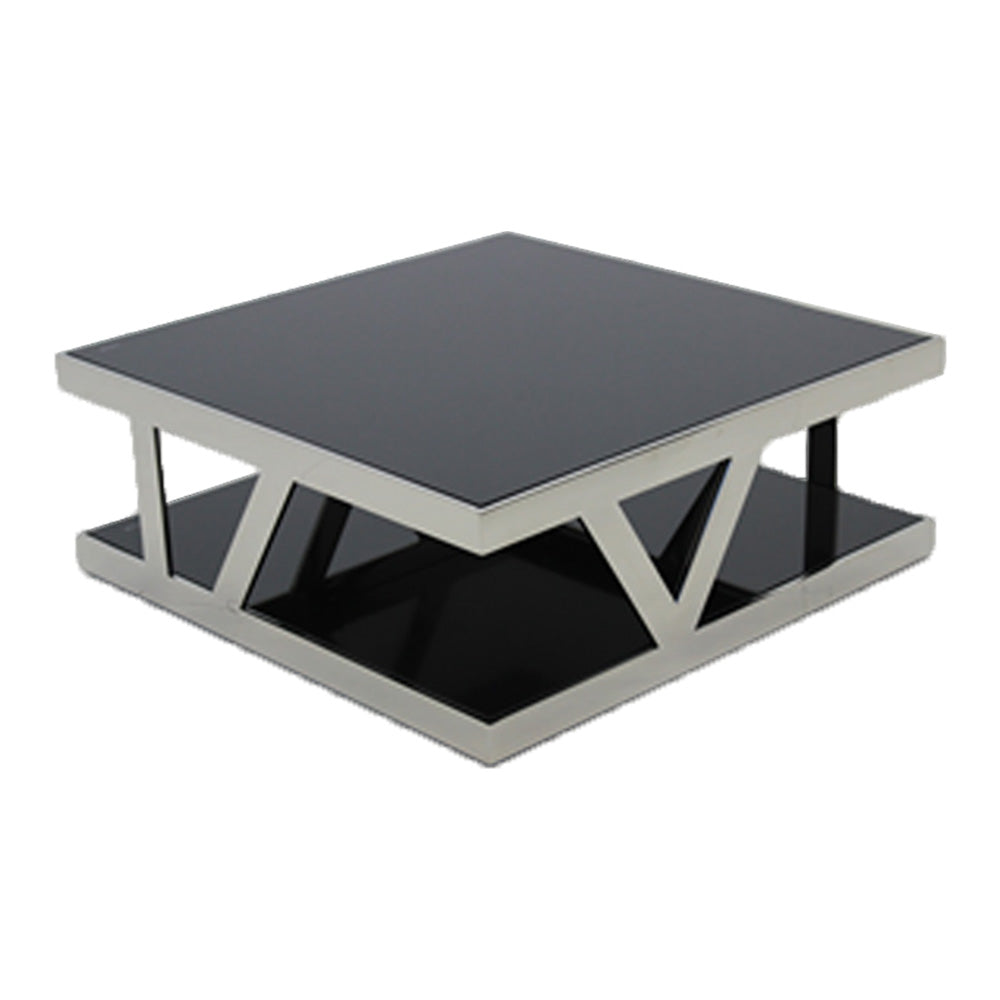 センターテーブル ガラス ブラック シルバー ローテーブル 正方形 幅80㎝