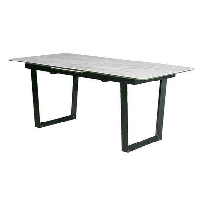 ダイニングテーブル 伸縮 伸長式 150～180×90cm セラミック 鏡面 大理石柄 ホワイト グレー